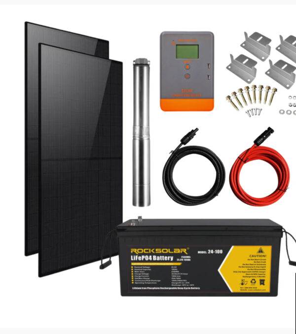 Solar Water Pump Kit – 800W Solar + 24V 100Ah Battery+ 1/3hp Solar Pump