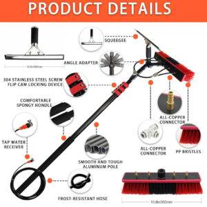 Solar Panel Cleaning Brush & Squeegee with Inline Water Filter System, Water Fed Pole Kit with Telescopic Pole,for Photovoltaic and Solar Panel Glass Window Roof,36FT(10.8M)