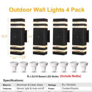 BOXCUPIN Dusk to Dawn Sensor Outdoor Wall Lights 4 Pack, Up and Down Lights Outdoor Wall Sconces, Aluminum Waterproof Outside Lights for House Porch Hallway Patio Garage