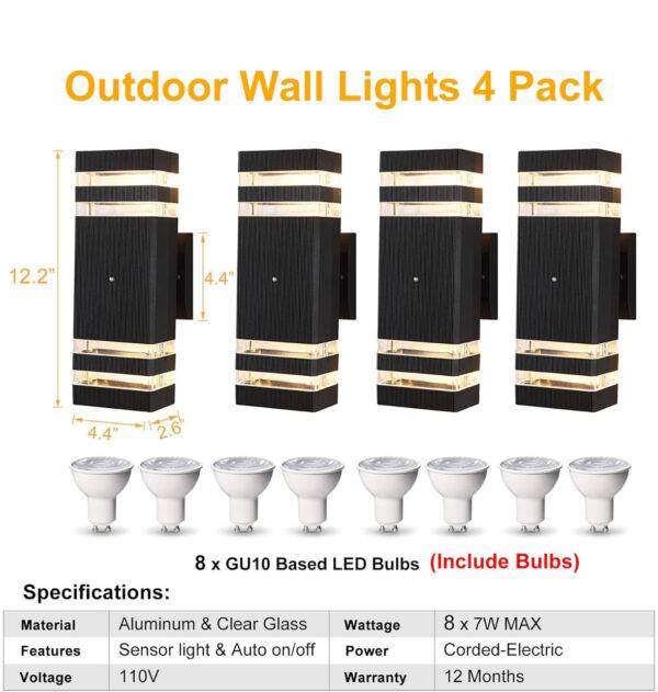 BOXCUPIN Dusk to Dawn Sensor Outdoor Wall Lights 4 Pack, Up and Down Lights Outdoor Wall Sconces, Aluminum Waterproof Outside Lights for House Porch Hallway Patio Garage