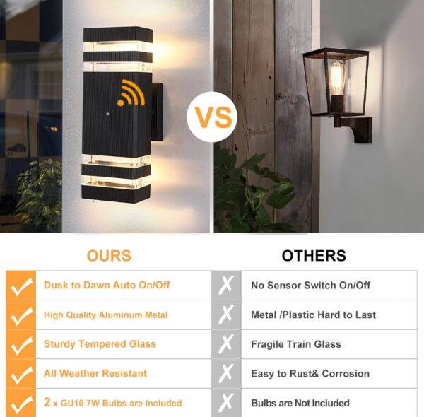 BOXCUPIN Dusk to Dawn Sensor Outdoor Wall Lights 4 Pack, Up and Down Lights Outdoor Wall Sconces, Aluminum Waterproof Outside Lights for House Porch Hallway Patio Garage - Image 5