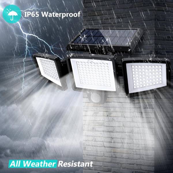 Solar Outdoor Lights 2500LM 210 LED Security Lights with Remote Control,3 Heads Motion Sensor Lights, IP65 Waterproof,270° Wide Angle Flood Wall Lights with 3 Modes(3 Packs)