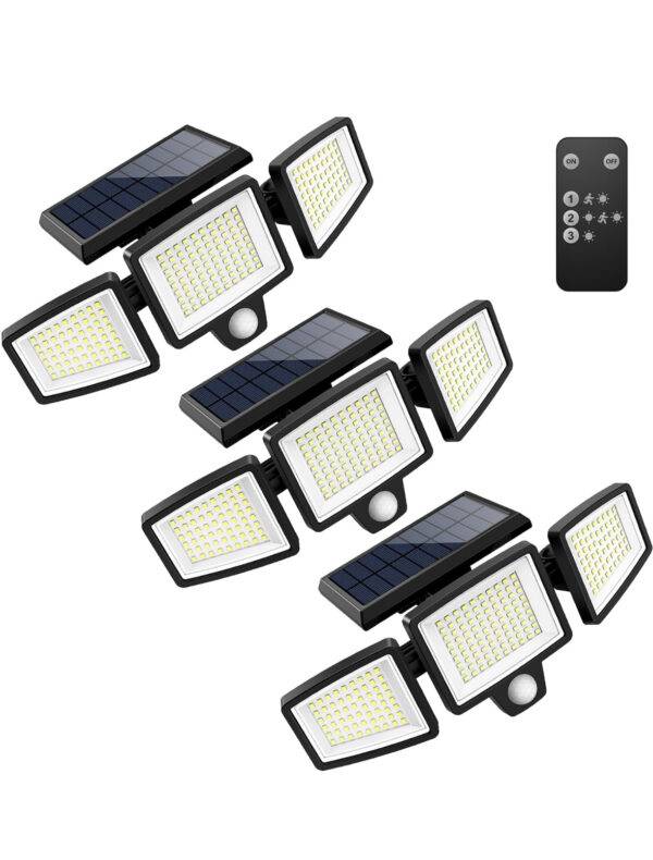 Solar Outdoor Lights 2500LM 210 LED Security Lights with Remote Control,3 Heads Motion Sensor Lights, IP65 Waterproof,270° Wide Angle Flood Wall Lights with 3 Modes(3 Packs) - Image 7